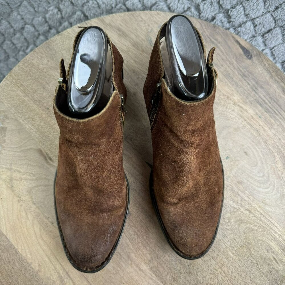 Born Rustic Brown Leather Ankle Boots With Buckle & Block Heel Size 6.5 - Picture 9 of 11